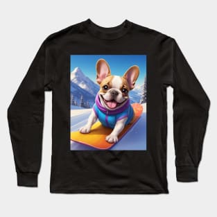 Cute French Bulldog on Snowboard Long Sleeve T-Shirt